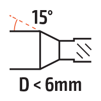 15° D > 6 mm