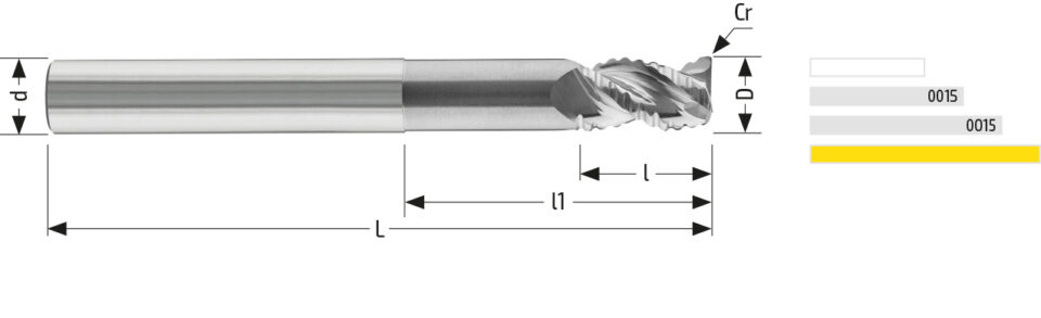 Utensile HM ALU 0016 - Vista con quotature