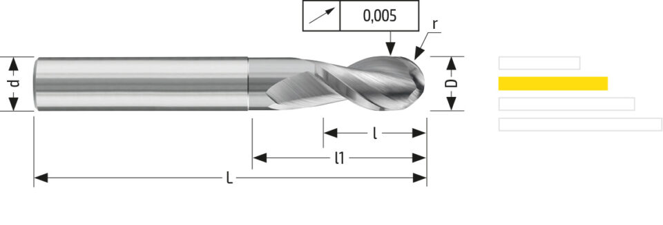 Utensile HM ALU 735 - Vista con quotature