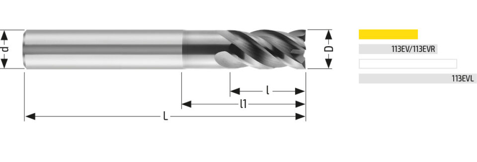 Utensile HM HPC 113EVK - Vista con quotature