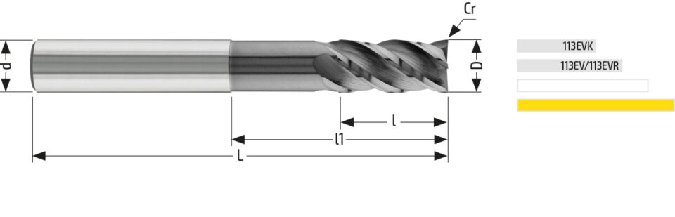 Utensile HM HPC 113EVL - Vista con quotature